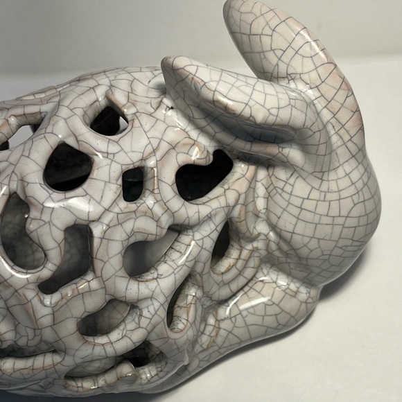 Crackle Pottery Bunny Rabbit Decor Accent Sculpture - Picture 12 of 12